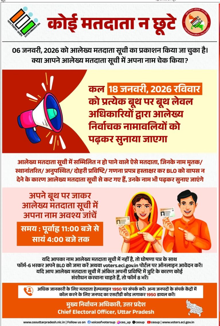 कोई मतदाता न छूटे अभियान के तहत आज बूथों पर पढ़ी जाएगी आलेख्य मतदाता सूची। एसडीएम मोंठ