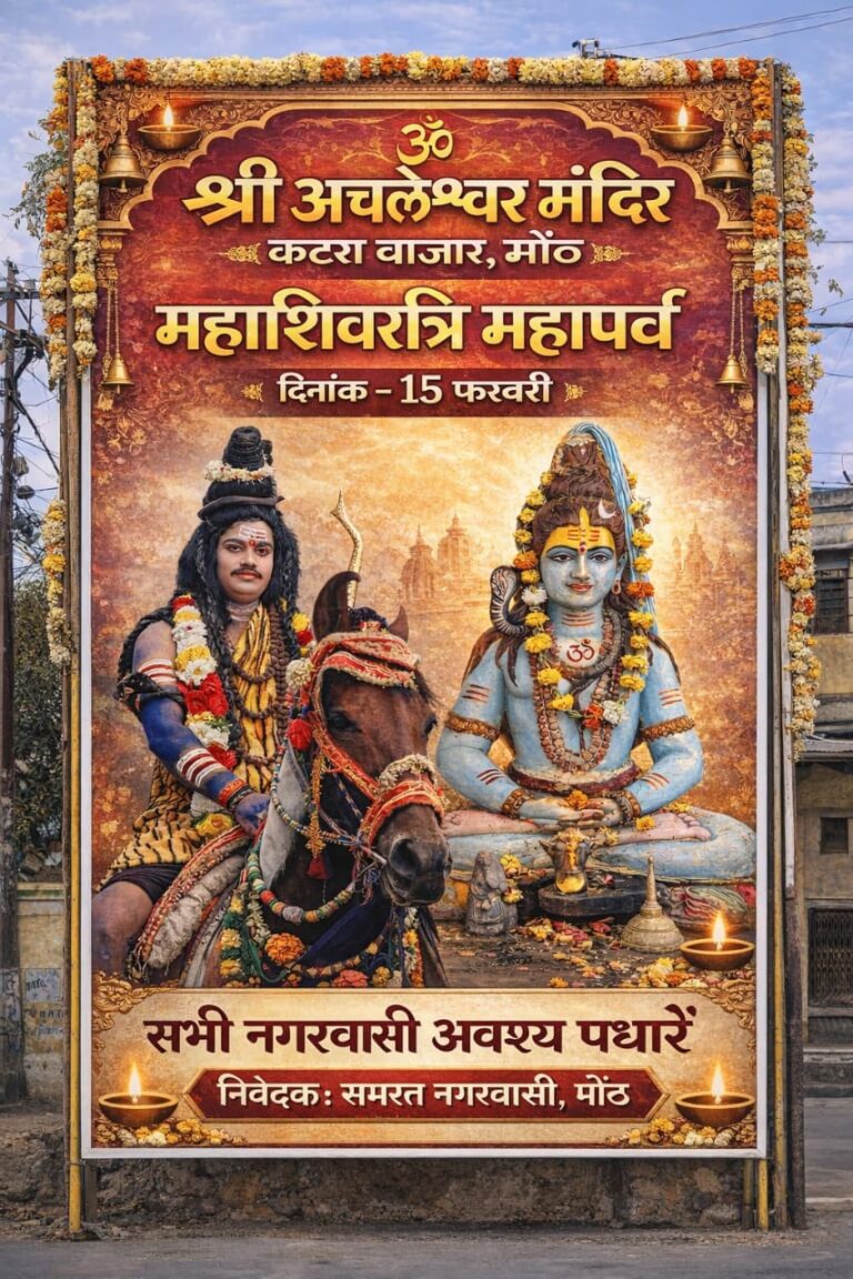 कल निकाली जाएगी मोंठ में भव्य शिव बारात, सभी नगर एवं क्षेत्रवासी शिव बारात में शामिल होंगे।
